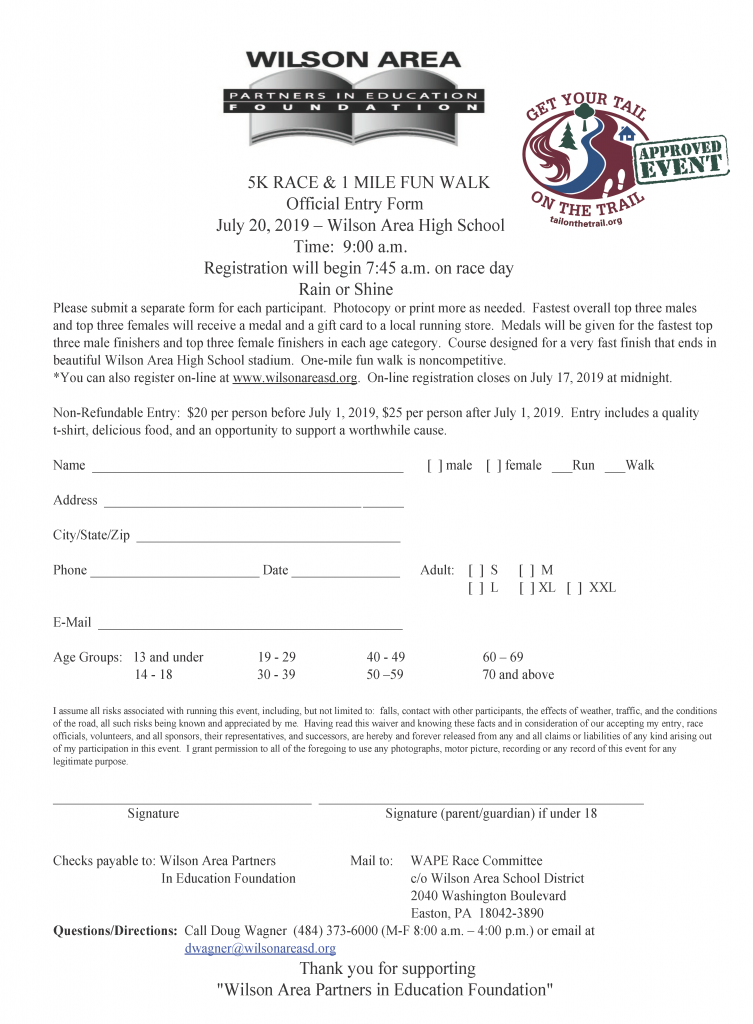 Wilson Area Partners in Education 5K Race and 1 Mile Fun Walk – Get ...